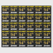 Papier Cadeau Noir, Faux/Imitation Or, "94e anniversaire" (Plat)