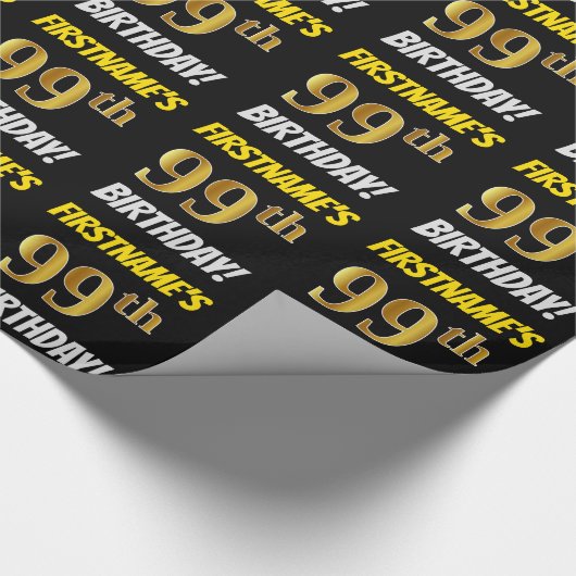 Papier Cadeau Noir, Faux/Imitation Or, "99e ANNIVERSAIRE" (Coin)
