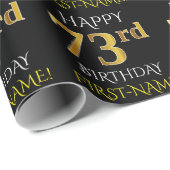Papier Cadeau Noir, Faux Or "HAPPY 73rd BIRTHDAY" (Coin rond)