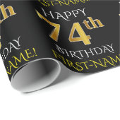 Papier Cadeau Noir, Faux Or "HAPPY 74th BIRTHDAY" (Coin rond)