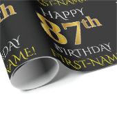 Papier Cadeau Noir, Faux Or "HAPPY 87th BIRTHDAY" (Coin rond)