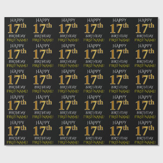 Papier Cadeau Noir, Faux Or "HEUREUX 17ème anniversaire"