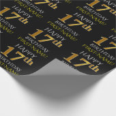 Papier Cadeau Noir, Faux Or "HEUREUX 17ème anniversaire" (Coin)