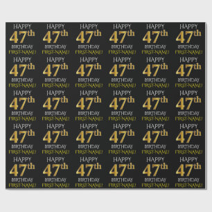 Papier Cadeau Noir, Faux Or "HEUREUX 47ème anniversaire"
