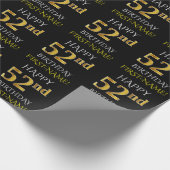 Papier Cadeau Noir, Faux Or "HEUREUX 52e anniversaire" (Coin)