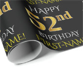 Papier Cadeau Noir, Faux Or "HEUREUX 52e anniversaire" (Coin rond)