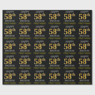 Papier Cadeau Noir, Faux Or "HEUREUX 58ème anniversaire"