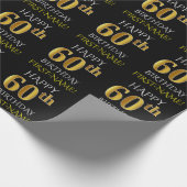 Papier Cadeau Noir, Faux Or "HEUREUX 60e ANNIVERSAIRE" (Coin)