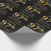 Papier Cadeau Noir, Faux Or "HEUREUX 97ème anniversaire" (Coin)