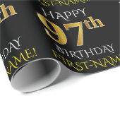 Papier Cadeau Noir, Faux Or "HEUREUX 97ème anniversaire" (Coin rond)