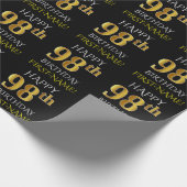 Papier Cadeau Noir, Faux Or "HEUREUX 98ème anniversaire" (Coin)