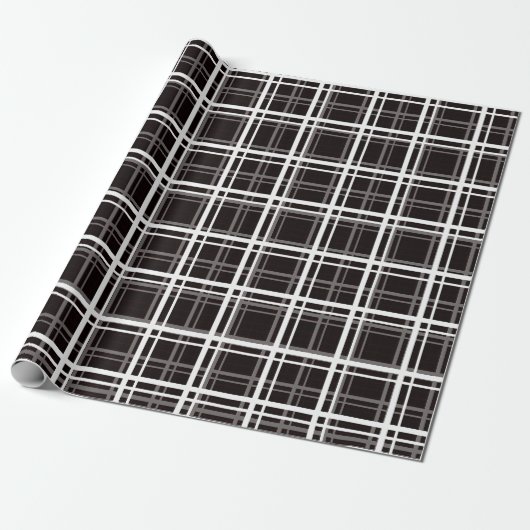 Papier Cadeau Noir Fenêtre Plaid Grid Stripes Design Motif (Déroulé)