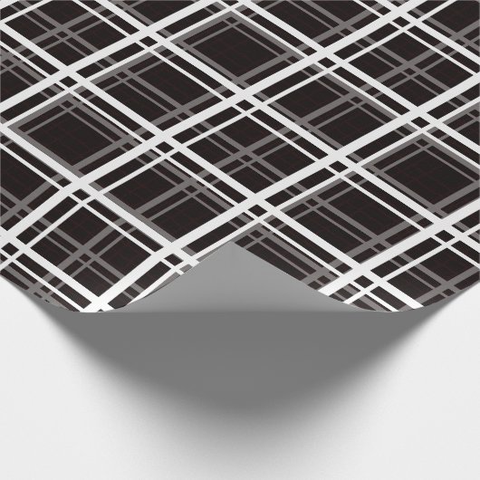 Papier Cadeau Noir Fenêtre Plaid Grid Stripes Design Motif (Coin)