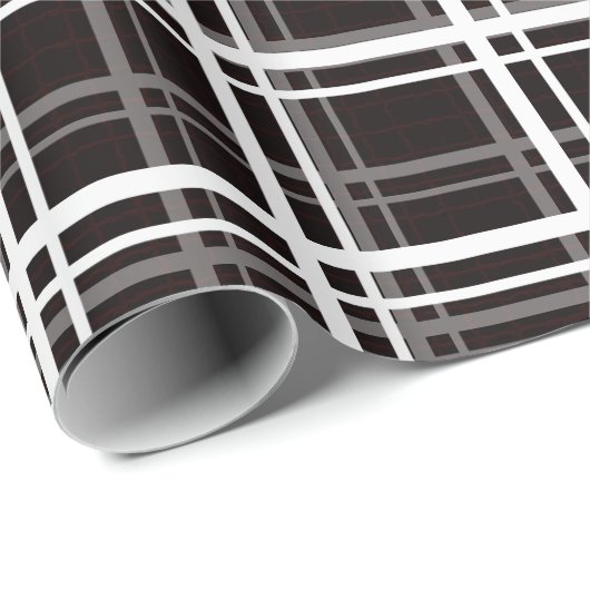 Papier Cadeau Noir Fenêtre Plaid Grid Stripes Design Motif (Coin rond)