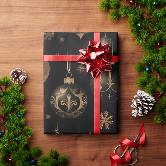 Papier Cadeau Noir festif et or (Cadeau de vacances)