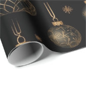 Papier Cadeau Noir festif et or (Coin rond)