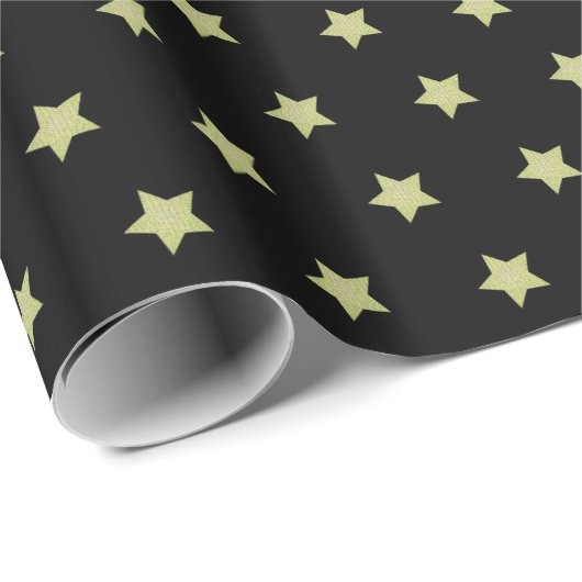 Papier Cadeau Noir & Gold Star Motif Noël (Coin rond)