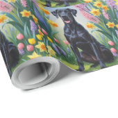 Papier Cadeau Noir Grand Danse Fleurs de printemps de chien Pein (Coin rond)