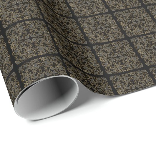 Papier Cadeau Noir, gris et or (Coin rond)