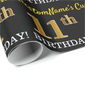 Papier Cadeau Noir, Imitation Or "11ème anniversaire" (Coin rond)
