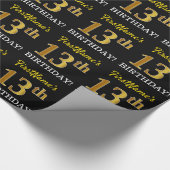 Papier Cadeau Noir, Imitation Or "13ème anniversaire" (Coin)