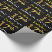 Papier Cadeau Noir, Imitation Or "17ème anniversaire" (Coin)