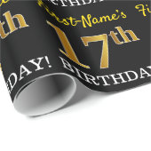 Papier Cadeau Noir, Imitation Or "17ème anniversaire" (Coin rond)