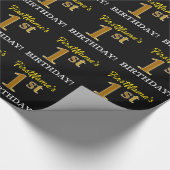 Papier Cadeau Noir, Imitation Or "1er anniversaire" (Coin)