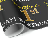 Papier Cadeau Noir, Imitation Or "1er anniversaire" (Coin rond)