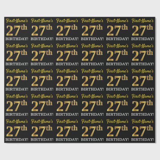 Papier Cadeau Noir, Imitation Or "27ème anniversaire" (Plat)