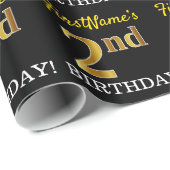 Papier Cadeau Noir, Imitation Or "2e anniversaire" (Coin rond)