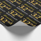 Papier Cadeau Noir, Imitation Or "32e anniversaire" (Coin)