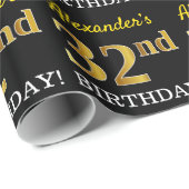 Papier Cadeau Noir, Imitation Or "32e anniversaire" (Coin rond)