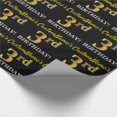 Papier Cadeau Noir, Imitation Or "3e anniversaire" (Coin)