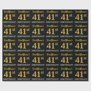 Papier Cadeau Noir, Imitation Or "41ème anniversaire"