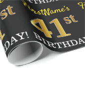 Papier Cadeau Noir, Imitation Or "41ème anniversaire" (Coin rond)