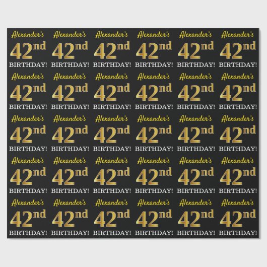 Papier Cadeau Noir, Imitation Or "42e anniversaire" (Plat)