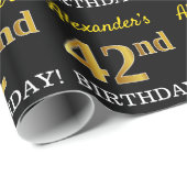 Papier Cadeau Noir, Imitation Or "42e anniversaire" (Coin rond)