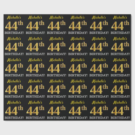Papier Cadeau Noir, Imitation Or "44e anniversaire" (Plat)