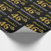 Papier Cadeau Noir, Imitation Or "46ème anniversaire" (Coin)