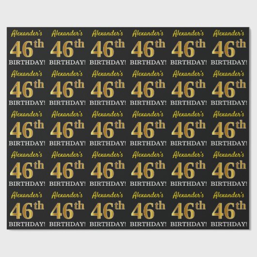 Papier Cadeau Noir, Imitation Or "46ème anniversaire" (Plat)