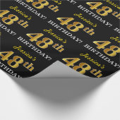 Papier Cadeau Noir, Imitation Or "48ème anniversaire" (Coin)