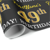 Papier Cadeau Noir, Imitation Or "49ème anniversaire" (Coin rond)