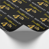 Papier Cadeau Noir, Imitation Or "4ème anniversaire" (Coin)