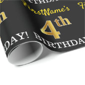 Papier Cadeau Noir, Imitation Or "4ème anniversaire" (Coin rond)