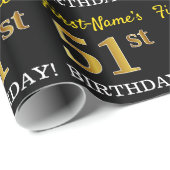 Papier Cadeau Noir, Imitation Or "51ème anniversaire" (Coin rond)