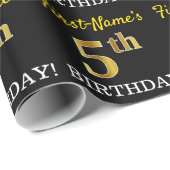 Papier Cadeau Noir, Imitation Or "5e anniversaire" (Coin rond)
