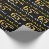Papier Cadeau Noir, Imitation Or "65ème anniversaire" (Coin)