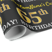 Papier Cadeau Noir, Imitation Or "65ème anniversaire" (Coin rond)