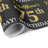 Papier Cadeau Noir, Imitation Or "75ème anniversaire" (Coin rond)